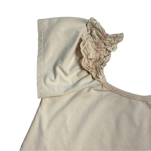 Pilcro Anthropologie Tan Eyelet Ruffle Blouse Womens L - Picture 4 of 10